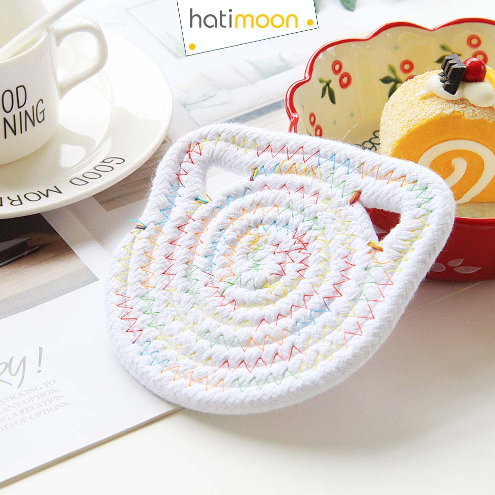 Tấm lót decor, đế lót, miếng lót ly cốc tròn sợi vải hình tai mèo 12 cm  - Hatimoon - HTL310