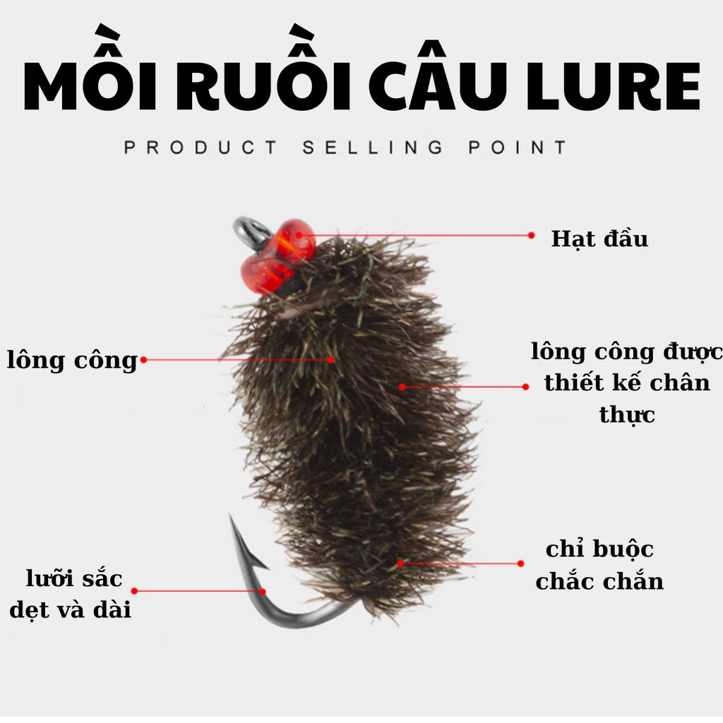 5 Bộ Mồi Ruồi Giả Buộc Sẵn Câu Cá Mương Hoa,Mương Mỏ Nhọn,Rô Phi,Thiểu ,Ngão,...+ 5 Hạt Trợ Lực