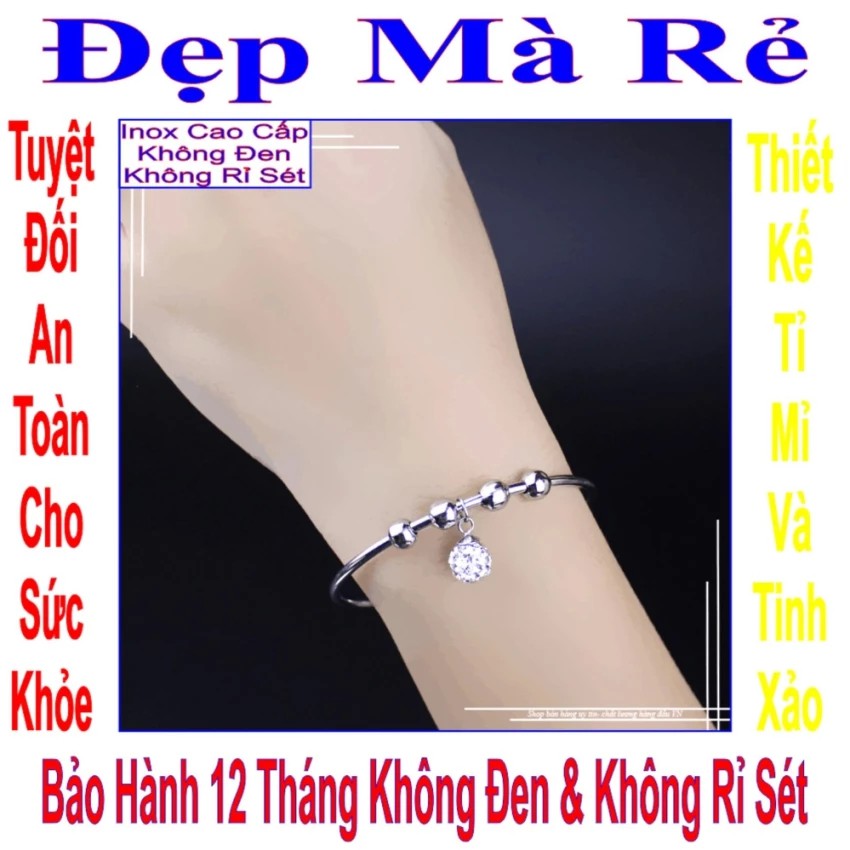 Vòng tay inox nữ trơn kiểu tòn ten trái châu -Tự điều chỉnh được theo cổ tay - Cam kết 1 đổi 1 nếu hoen, gỉ sét