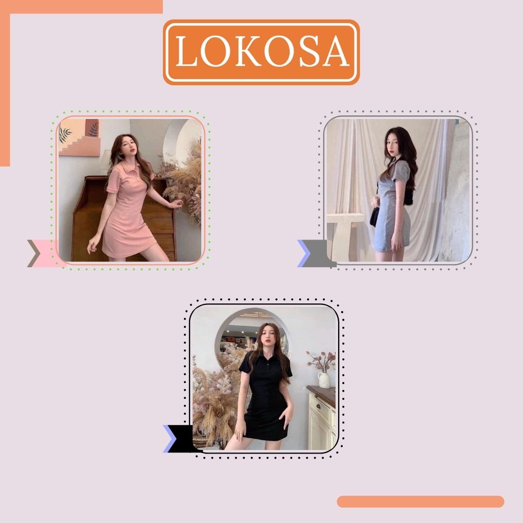 Váy Polo Nữ LOKOSA Đầm ôm body sexy thiết kế thun suông đi chơi dự tiệc Hàn Quốc nhiều màu Sang Trọng Trẻ Trung VD005