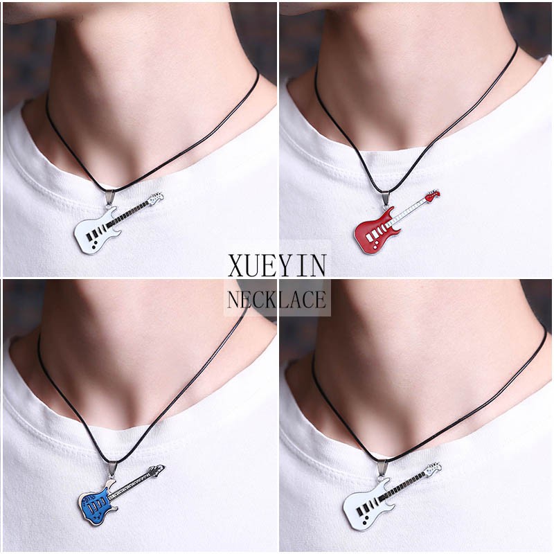 Vòng cổ Mặt Hình Đàn Guitar Bằng Thép Không Gỉ Thời Trang Cho Nam