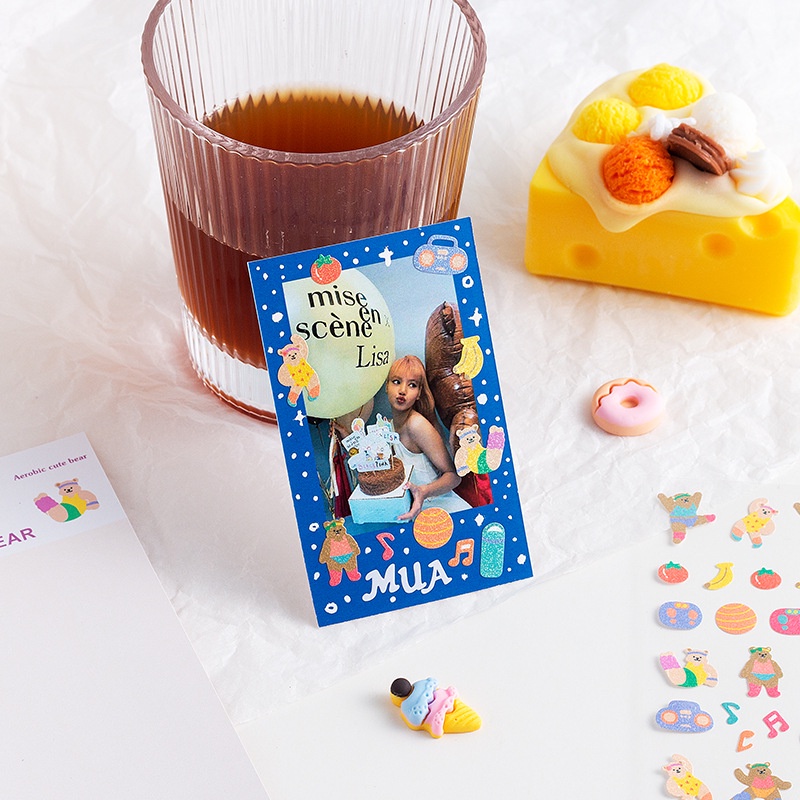 Stickers - Tờ Stickers Soft Waxy Cute Bear Mini Có Nhũ Lấp Lánh Trang Trí Polcols/ Toploader Hàn Quốc