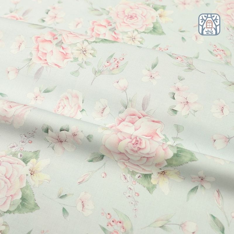 CS21-168 Vải cotton 100% tự nhiên🍒Chuanshui🍒khổ vải 145cm, hoa hồng màu pastel - vải đẹp handmade, quilt, may quần áo