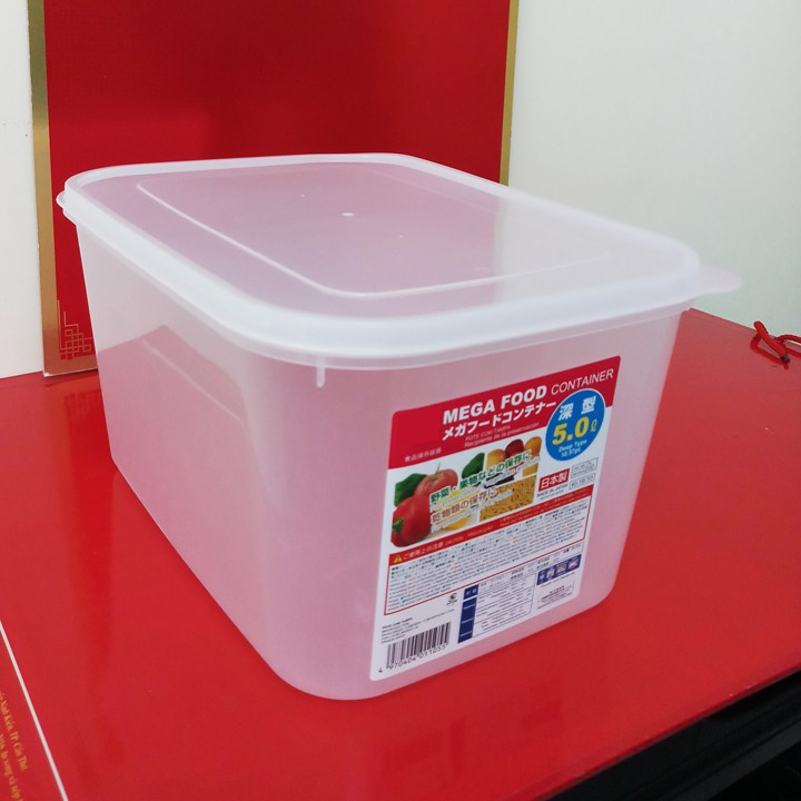 Hộp nhựa đựng thực phẩm trong suốt, có nắp,  26,5x19.4cm cao 14,3cm; 5 lít Nhật sx. D055