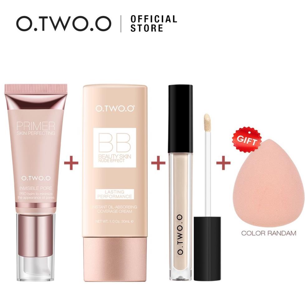 Bộ trang điểm Kem lót + Kem nền BB+ Kem che khuyết điểm + Bọt biển trang điểm O.TWO.O 136g