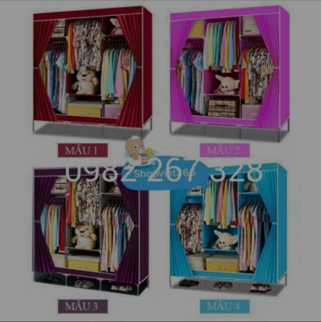 Tủ vải đựng quần áo 3 buồng , 8 ngăn 250k
