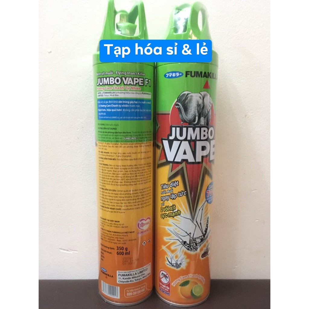 Xịt Muỗi Jumbo Vape Hương Cam Chanh (600ml)