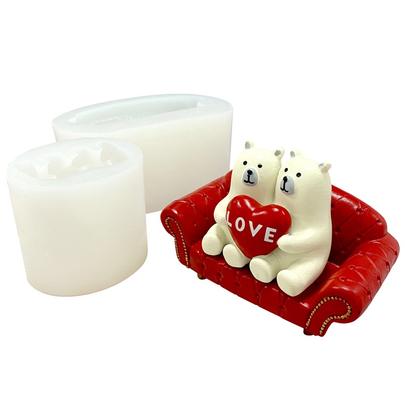 Khuôn Silicone Làm Bánh Hình Cặp Đôi Gấu Bắc Cực Hoạt Hình DIY