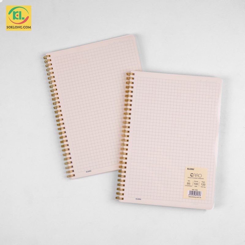 Vở caro ô 6x6mm 120 trang bìa trong suốt MS 584 lò xo kép B5 VPPKLONG, tập sổ Klong