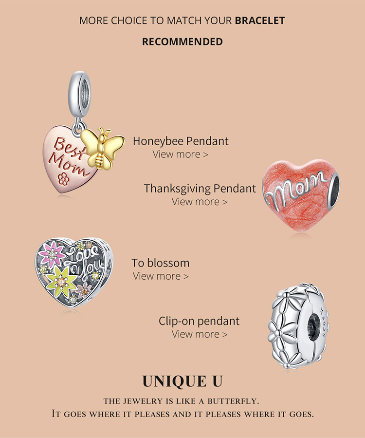 Hạt charm bạc 925 100% BAMOER SCC634 dùng làm vòng tay DIY thời trang cho ngày của mẹ