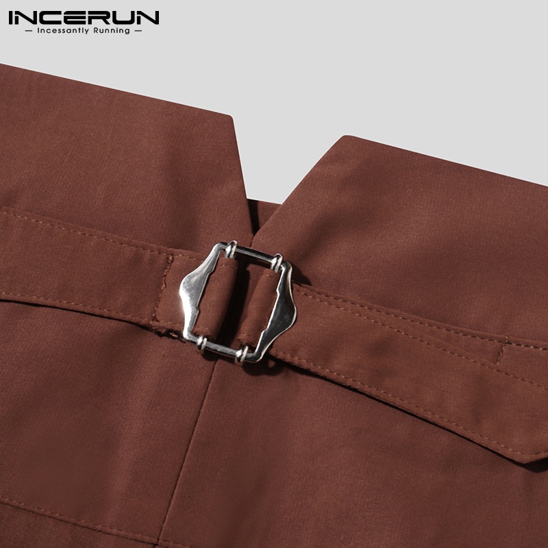 Quần dài nam INCERUN lưng cao màu trơn dáng suông rộng có nút cài phong cách cổ điển