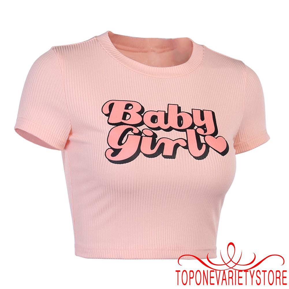 Áo lửng tay ngắn in chữ thời trang cho nữ | BigBuy360 - bigbuy360.vn