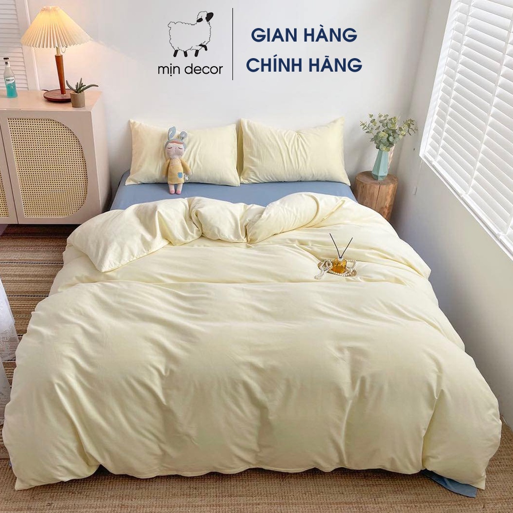 [Mã LIFEMALL2505 giảm 10% đơn 250K] Bộ chăn ga gối tici Mịn Decor phối màu pastel basic Hàn Quốc