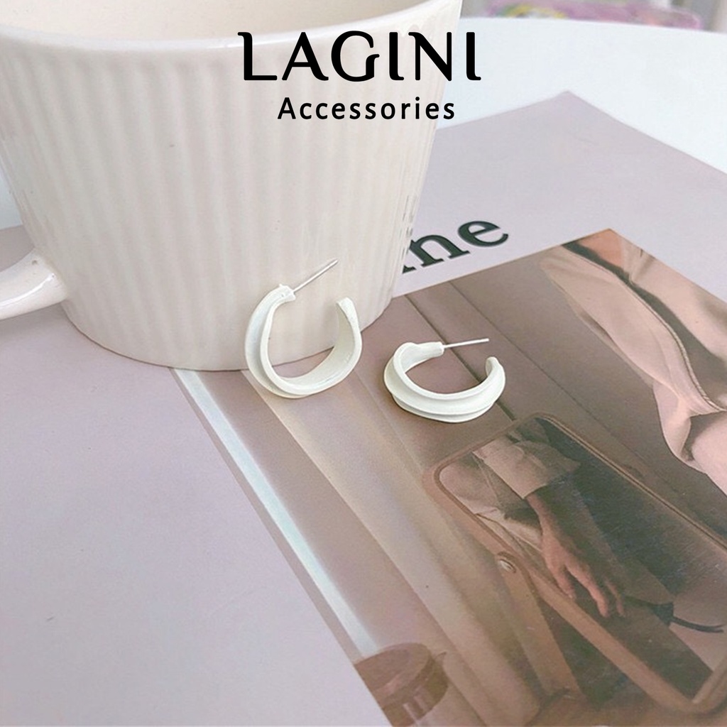 Bông tai khuyên tai 925 tròn nhựa trắng Lagini