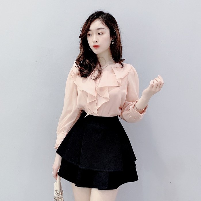 [Mã SKAMFSW175 giảm 10K đơn 50K] Áo sơ mi nữ dài tay công sở tơ cổ bèo cúc ngọc cách điệu A813 KYMIE