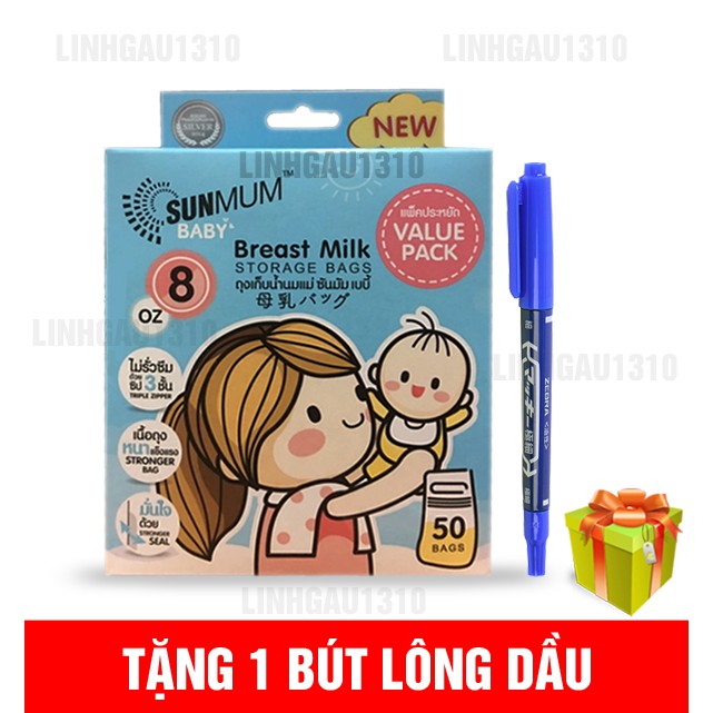 [ Tăng bút ghi chú ]Hộp 50 túi trữ sữa sunmum dung tích 250ml