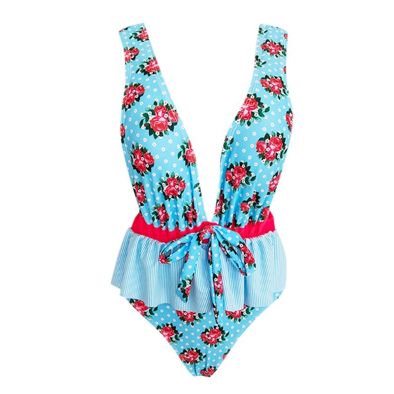 Xiangbao Bikini Một Mảnh Cổ Chữ V Khoét Sâu In Họa Tiết Hoa Gợi Cảm Cho Nữ