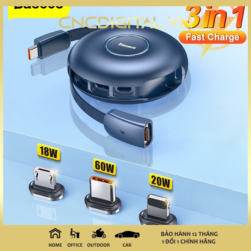 Dây cáp sạc nam châm Type C Micro USB Baseus Zinc Magnetic 3 in 1 dùng cho ip,Android