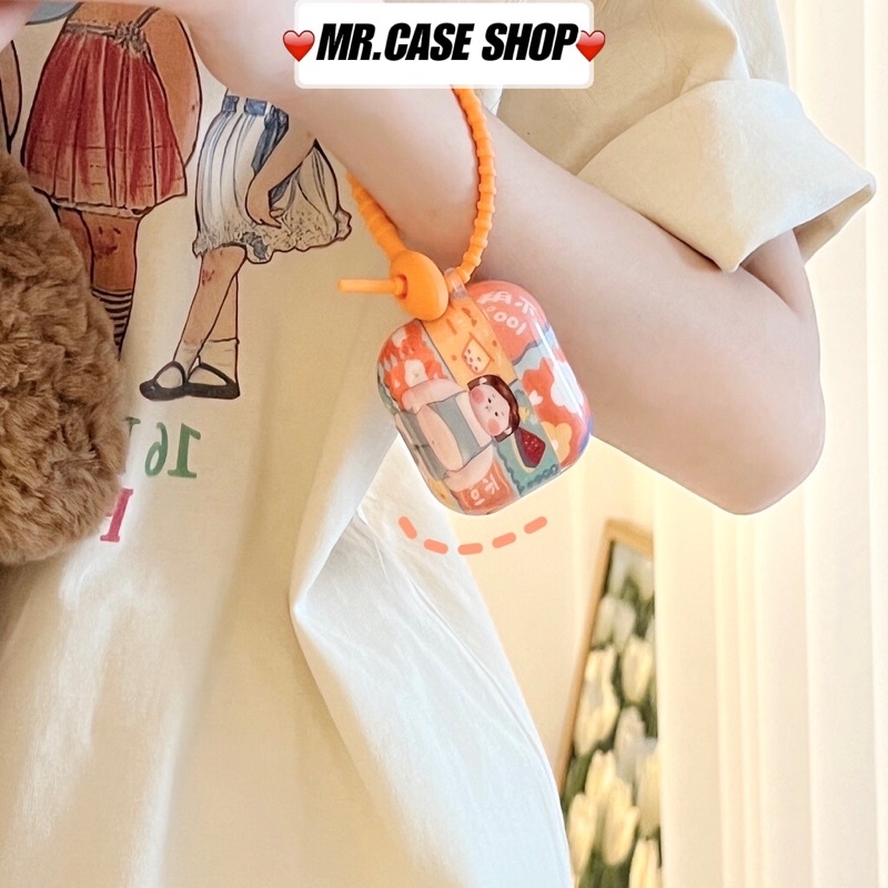 Case Airpods 1/2 /3/Pro Vỏ Ốp Tai Nghe Nhựa Dẻo Hình Hoạt Tiếc Dưa Hấu Kèm Dây Đeo - Mr.Case AirPods
