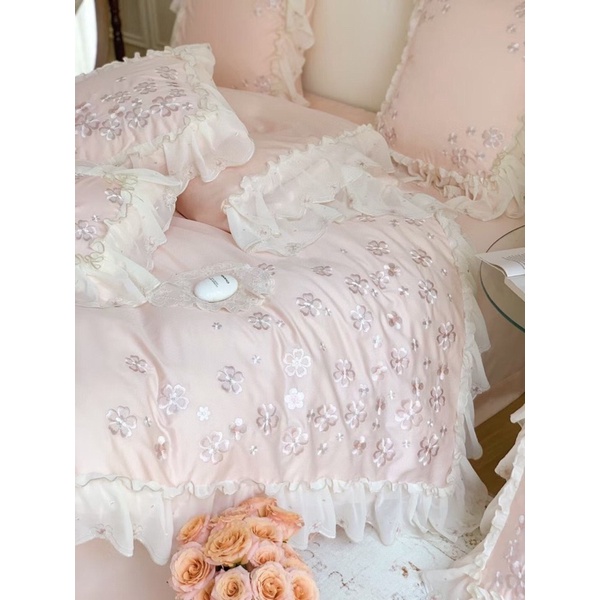 Chăn ga gối Tencel viền ren Dior