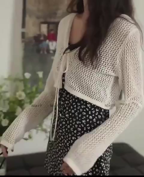 Áo Khoác Cardigan Len Lưới Croptop Dây Buộc Khoác Ngoài Nữ Tay Dài | Bé Tiu Clothing | BigBuy360 - bigbuy360.vn