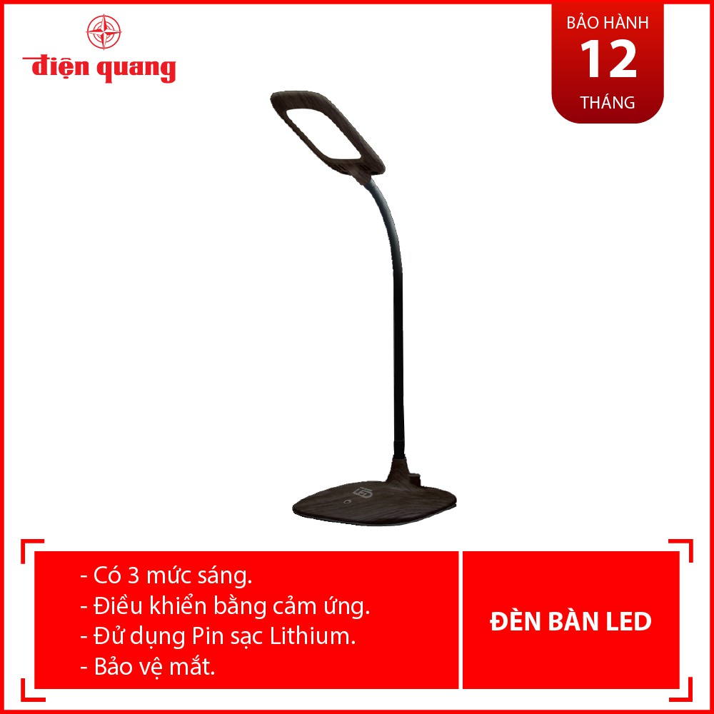 Đèn bàn sạc LED bảo vệ thị lực Điện Quang ĐQ LDL12B 6W (Pin LITHIUM, 6W, vỏ giả gỗ)