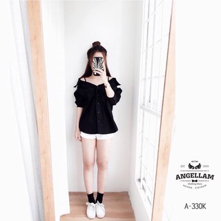 Áo sơ mi bẹt vai đen