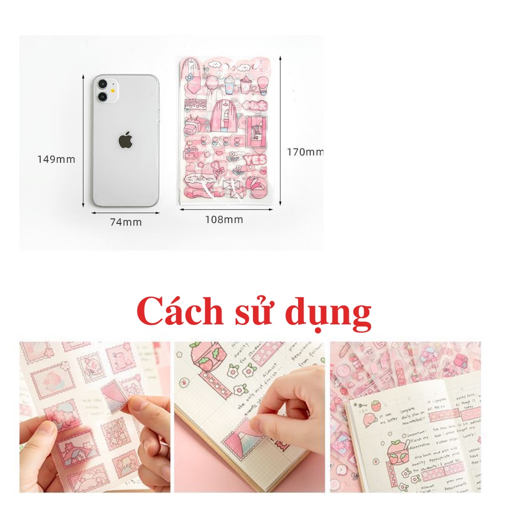 Set 4 Tờ Nhãn Dán Trang Trí Dễ Thương Cho Sổ Tay - STYLE_B , Sticker Trang Trí Dễ Thương Phong Cách Màu Hồng - BEYOU