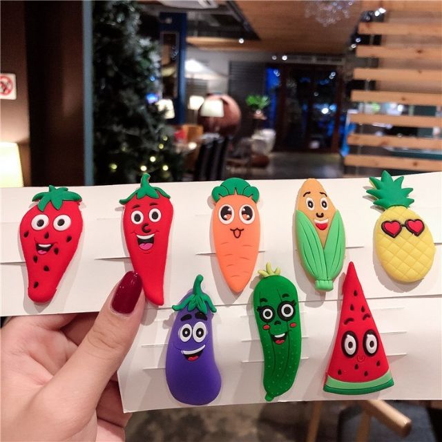 set 3 Kẹp bấm tóc mái trái cây mặt cười siêu dẻo cho bé