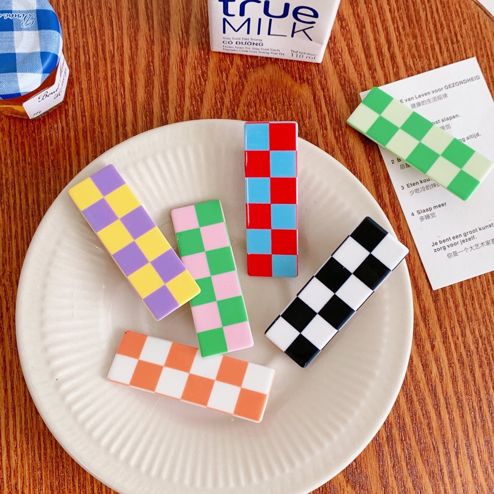 Kẹp tóc họa tiết caro trắng đen phong cách ngọt ngào sáng tạo cho nữ