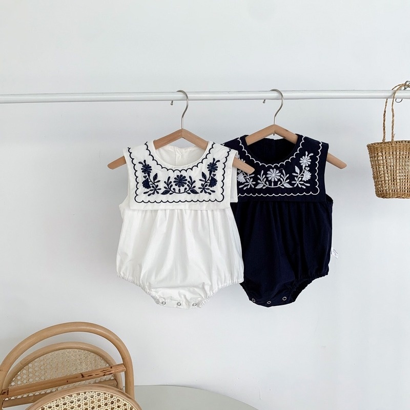 Bộ Áo Liền Quần Không Tay Bằng Vải Cotton Mỏng In Hoa Dễ Thương Dành Cho Bé Gái Sơ Sinh