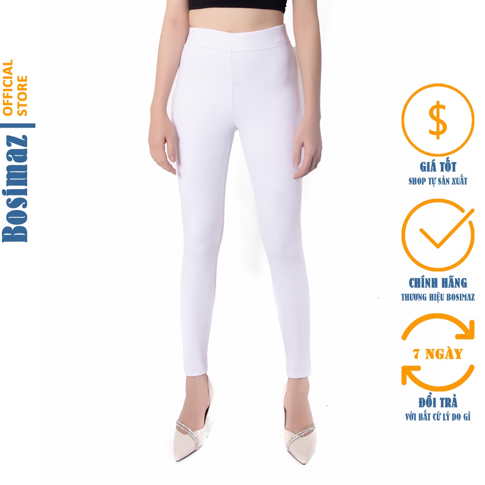 Quần Legging Nữ Bosimaz MS012 dài không túi màu trắng cao cấp, thun co giãn 4 chiều, vải đẹp dày, thoáng mát.