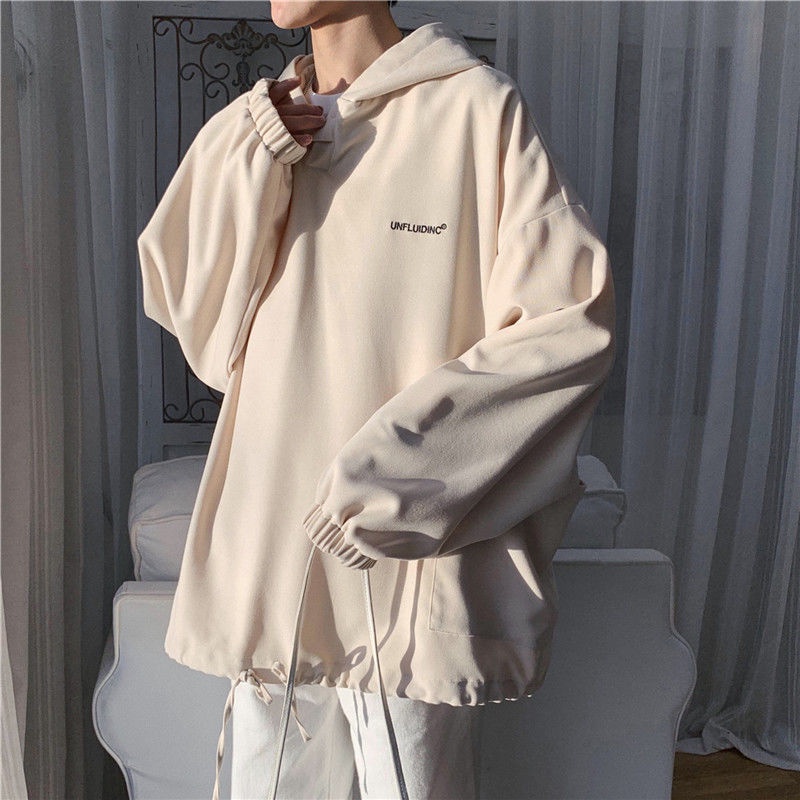 Áo hoodie dáng rộng màu sắc đơn giản thời trang mùa thu dành cho nam