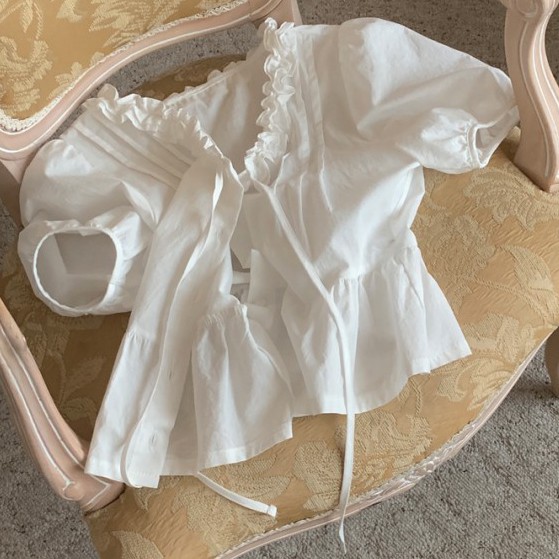 Áo Sơ Mi Trắng Ngắn Tay Thắt Dây Thời Trang 43492