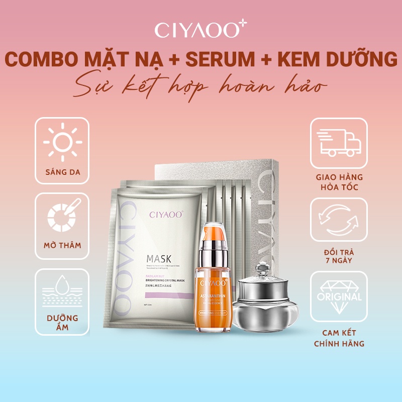 Combo Mặt Nạ Pha Lê + serum Dưỡng Da Astaxanthin + kem Mặt Nhân Sâm Qx0018 Qx0019 Qx0002