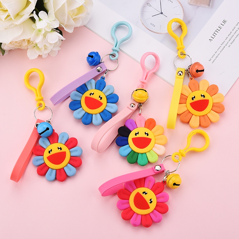 Móc khóa mặt hoa cười, Móc khóa siêu cute phong cách Hàn Quốc chất liệu nhựa dẻo cao cấp