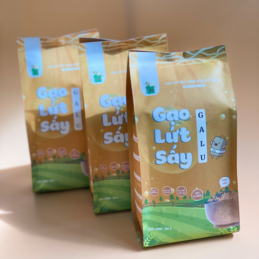 Túi gạo lứt sấy trộn rong biển Galu 500gram - Chuẩn 100% lứt huyết rồng