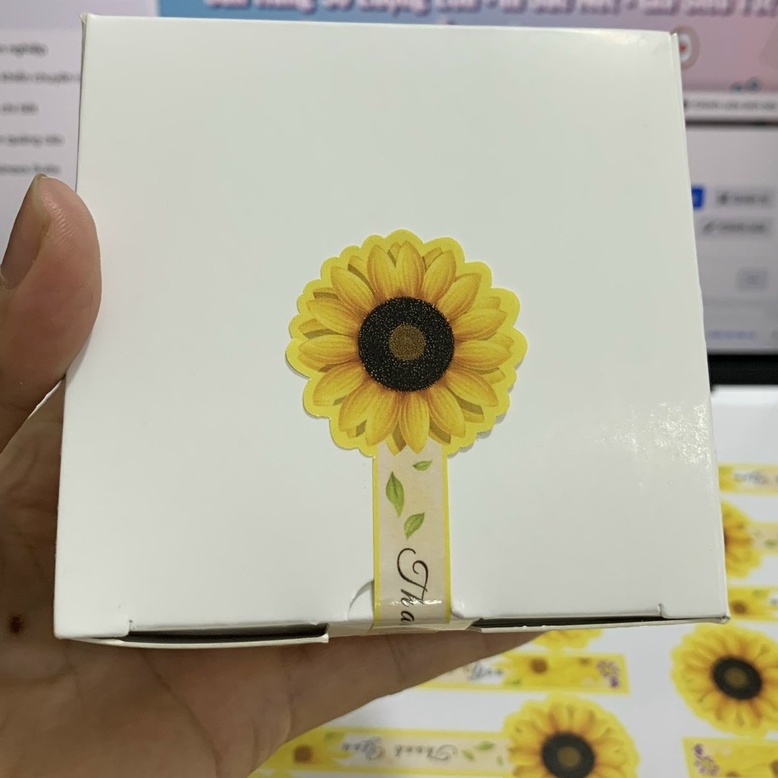 100 Tem Nhãn Dán Niêm Phong - Dán Thân Hộp Bánh Trung Thu - Mẫu Hoa Hương Dương