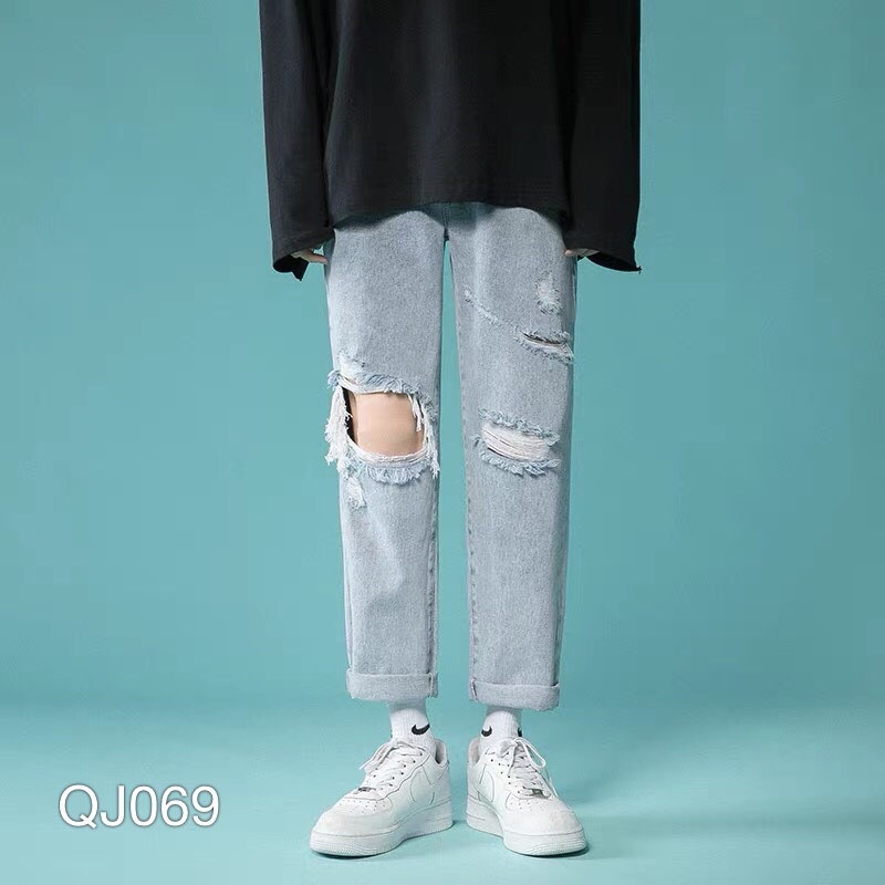 QUẦN JEAN BAGGY NAM WASH RÁCH GỐI - QJ069 - KBT.79