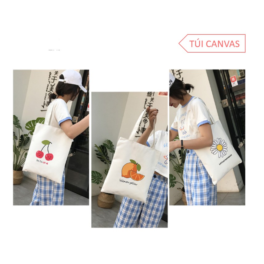 Túi tote, túi canvas trắng hình họa tiết dễ thương, túi vải đựng đồ đi học | Lumin Store