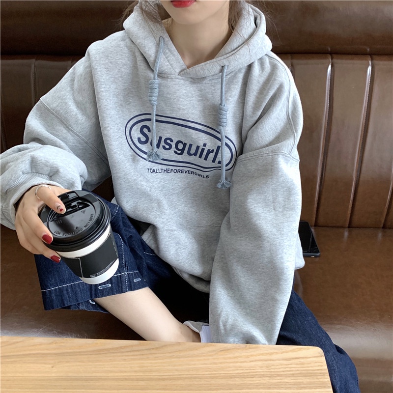 Áo hoodie tay dài dáng rộng in chữ thời trang
 | BigBuy360 - bigbuy360.vn