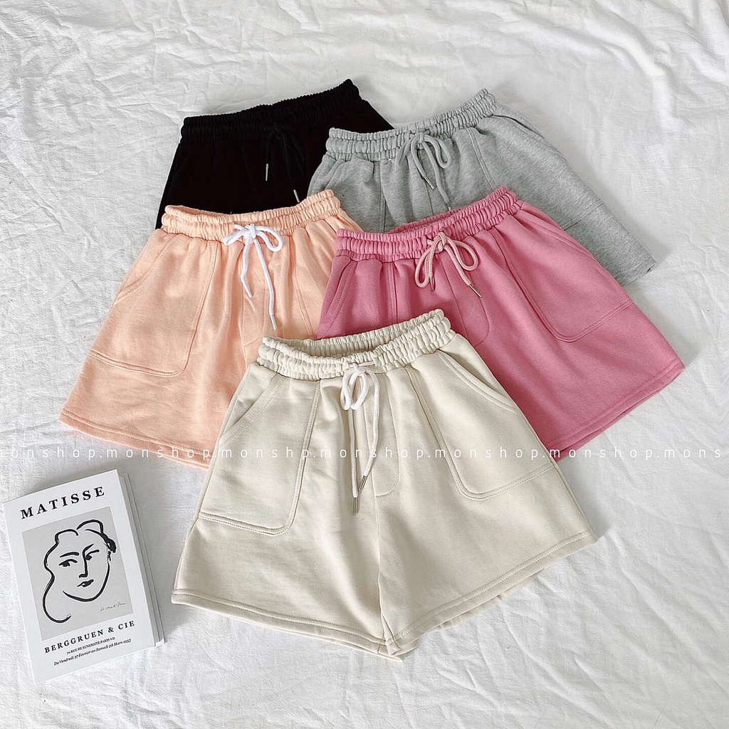 Quần Short thun lai cắt túi to #64595, short thun thêu #64458 unisex phong cách