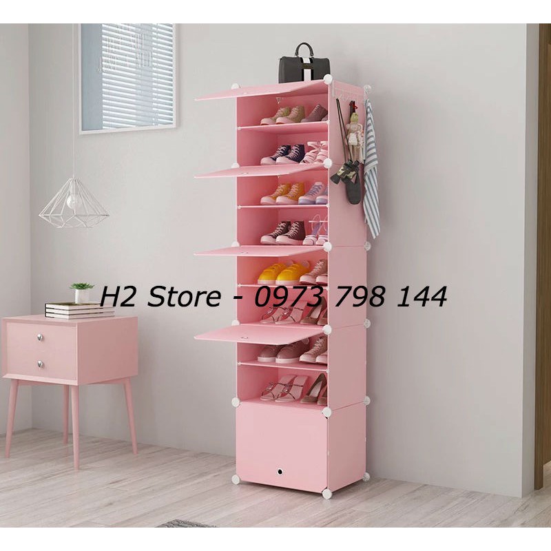 TỦ NHỰA ĐỂ GIÀY 10 Ô NHỎ ĐỰNG GIÀY DÉP (chia ô) VÁCH HỒNG NHẠT