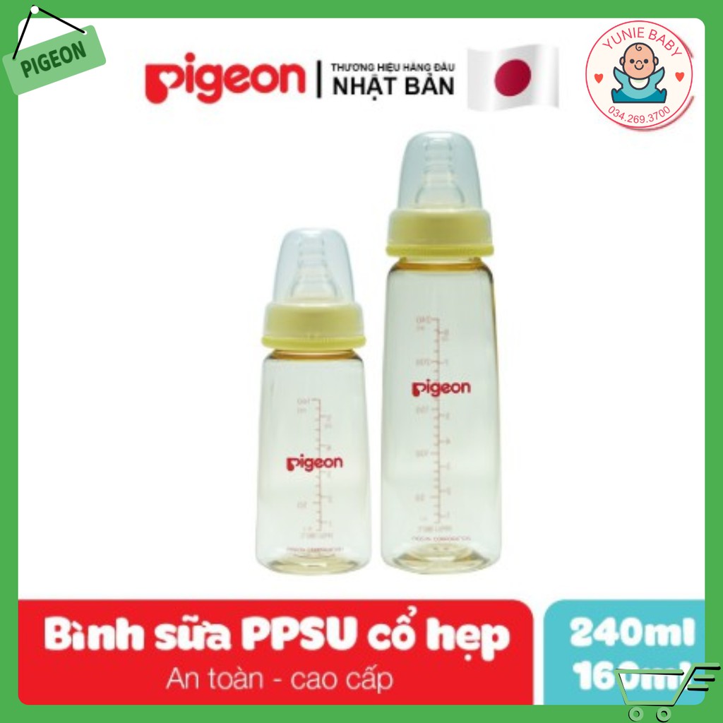 [CHÍNH HÃNG] Bình sữa cổ hẹp PPSU Pigeon 160ml - 240ml