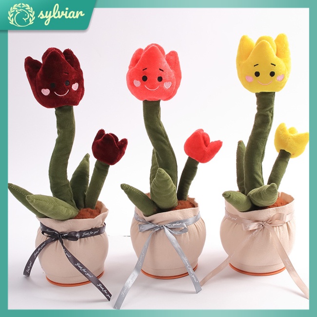 [sylviar] Chậu Hoa Tulip Nhồi Bông Nhảy Múa Phát Sáng Nhiều Màu Sắc