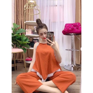 Set Bộ Lụa Cổ Yếm Kiểu Duyên Dáng SBKT_030