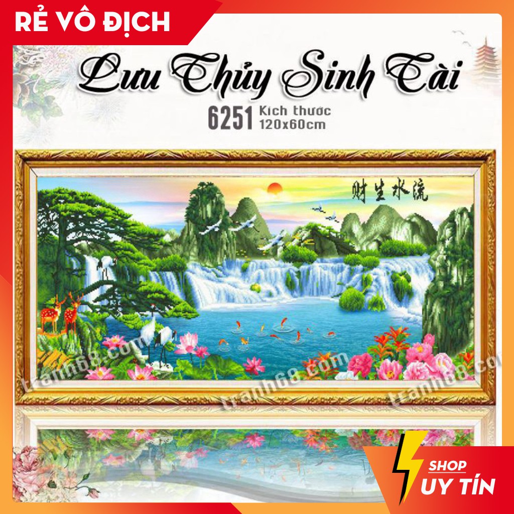 Tranh đính đá Lưu Thủy Sinh Tài 6251 khổ nhỏ kích thước 120x60cm