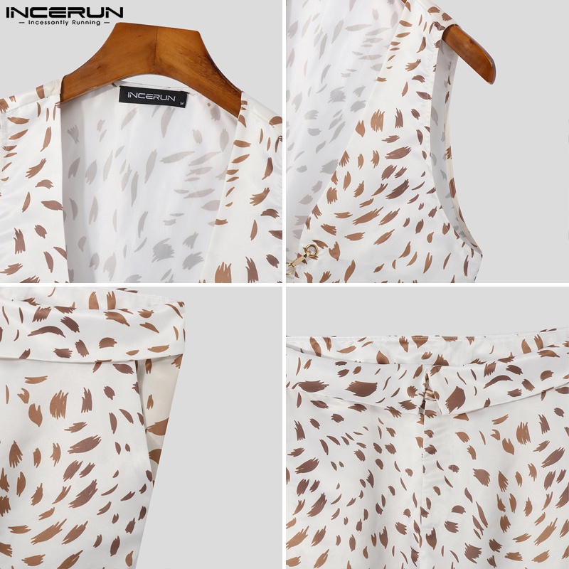 INCERUN Set Áo Ghi Lê + Quần Dài Dáng Rộng Thời Trang Cá Tính Cho Nam