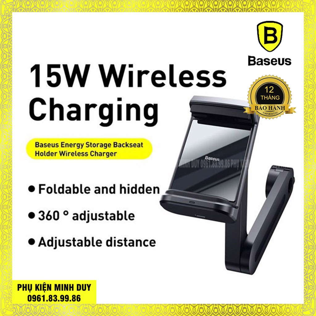 Kẹp điện thoại gắn lưng ghế trên xe hơi tích hợp sạc không dây Baseus Energy Storage Backseat Holder Wireless Charger