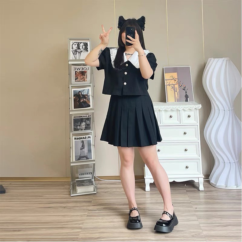 Áo sơ mi Bigsize cúc ngọc cổ bánh bèo (60-90Kg) Ms200